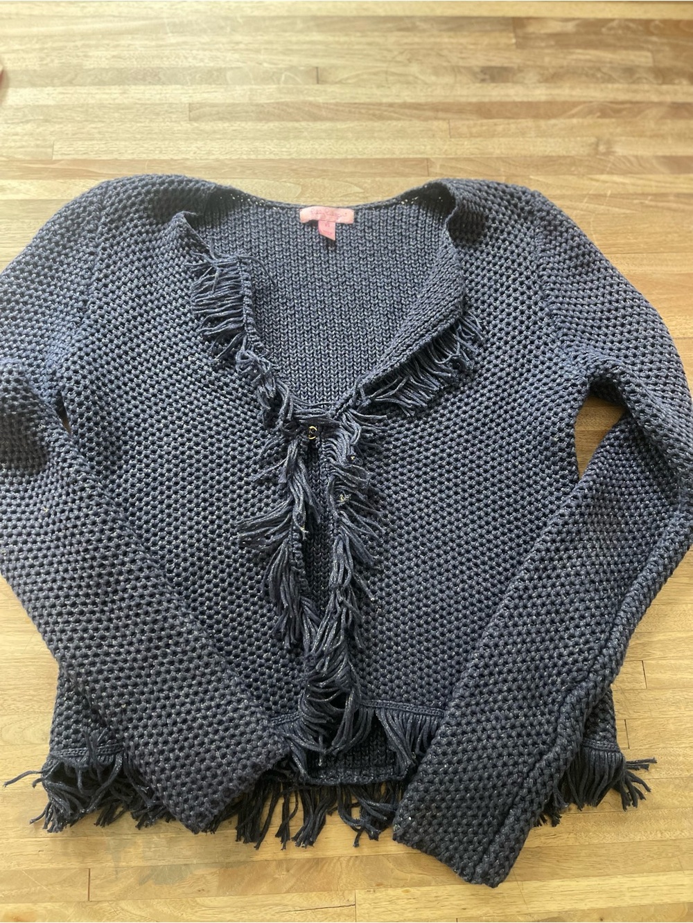 Lilly Pulitzer Navy Fringed Open Knit Cardigan